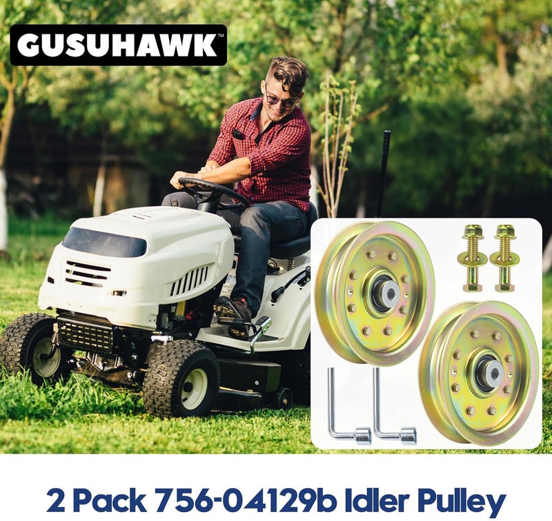 GUSUHAWK 2 Pack 753-08171 Idler Pulley Kit Replaces Cub Cadet 756-04129B Idler Pulley 756-04129, MTD 756-04129B, Cub Cadet 756-04129, Troy Bilt Pulley 753-08171 Cub Cadet Idler Pulley Kit, 753-08068 - Image 2